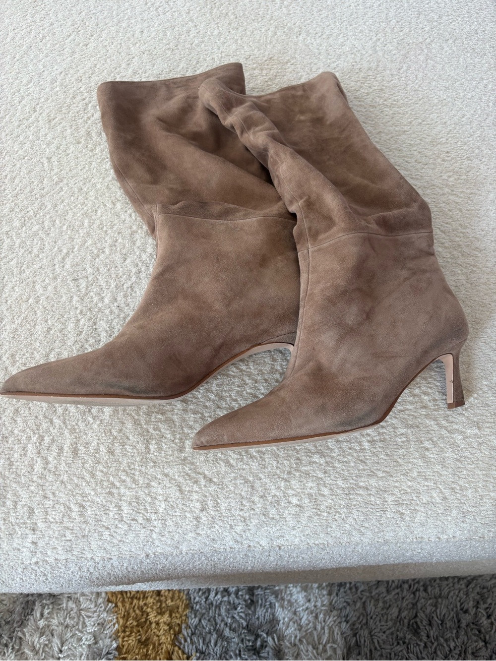 Steve Madden Taupe Suede Pointed-Toe Mid-Heel Booties